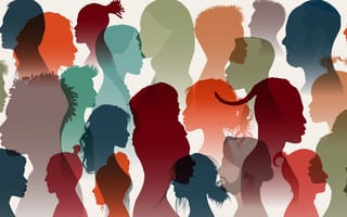 Side silhouette illustrations of men and women of diverse cultures