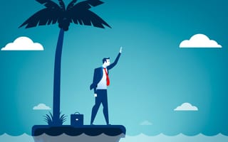 Illustration of a businessman stranded on an island