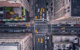 An aerial shot looking down on 5th Ave in New York City.