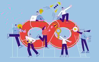 Illustration of team building with dev ops symbol