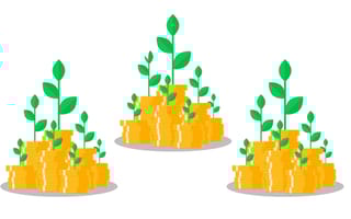 Illustration of trees growing out of stacks of coins