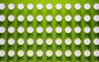 A grid of stopwatches on a lime green background