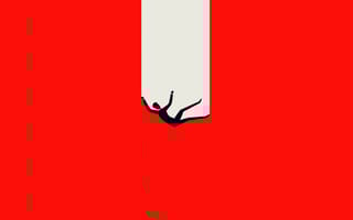 Illustration of a business person falling through a red background, leaving a streak of white behind them.