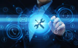 A person reaches out to a holographic customer support icon.