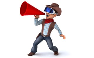 3D illustration of a cowboy with a VR helmet