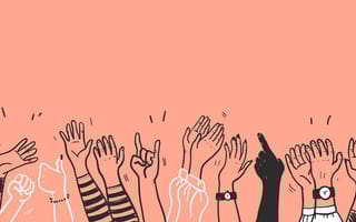 Hand drawn sketch style illustration of human hands with different skin colors greeting & waving
