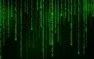 Running green numbers with bright flashes.