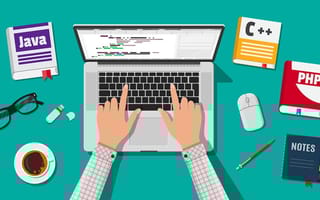 Illustration of someone working on a laptop learning software programming