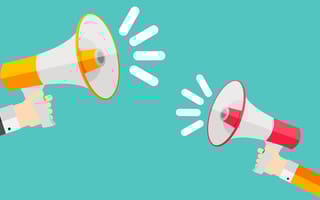 Illustration of two hands holding megaphones