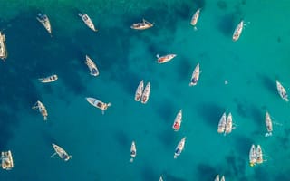 Aerial view of group of sailing boats