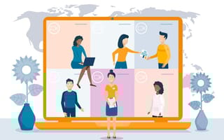 Illustration of a video conference call group meeting.