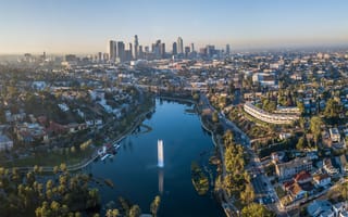 An aerial view of downtown Los Angeles from Echo Park