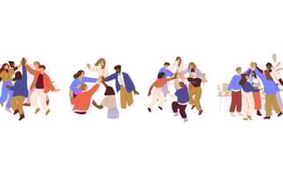 Team of business people celebrate success in work collaboration together, giving high five with joy.
