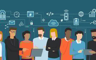 Illustration of developers and IT working on a project together