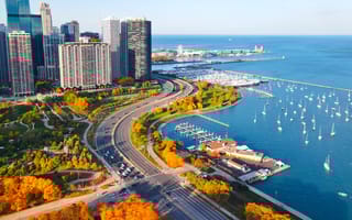 Chicago and Lake Michigan during autumn