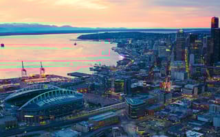 Aerial View Century Link Field and Downtown Seattle