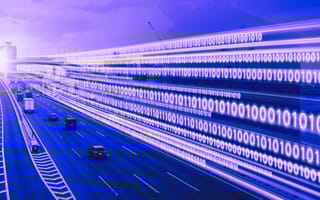 binary code next to highway to represent ai in cars