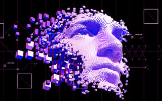 Cubes of artificial general intelligence forming a human face.