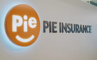 Pie Insurance logo on the wall of its Denver office.