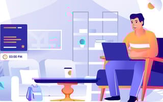 graphic of person working on laptop on couch at home