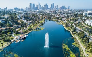 An aerial view of Echo Park in Los Angeles