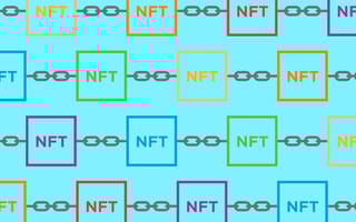 Illustrated image of the word "NFT" connected by chains to represent blockchains