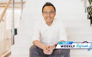 DoorDash CEO sits on a staircase in the office
