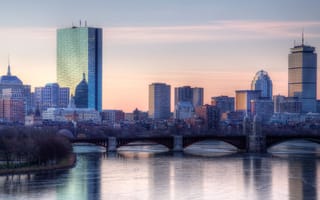 The Boston skyline at dusk.