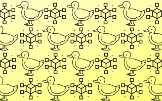 Duck and data icons against a yellow background