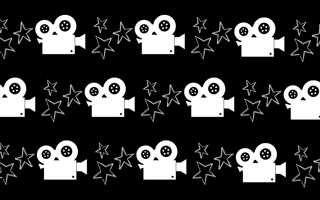 Film cameras and stars against a black background