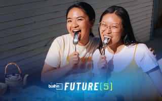 Rooted Fare’s co-founders Hedy Yu and Ashley Xie enjoy spoonfuls of Black Sesame Crunchy Butter