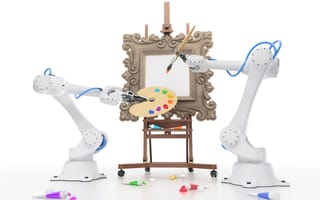 illustration of two robotic arms painting on a canvas