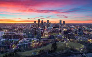 Denver's skyline during sunset.