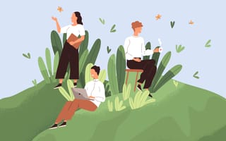 smiling employees working together in a peaceful setting