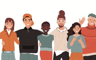 a bunch of people together waving