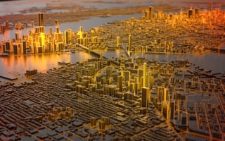 An illustration of a digitized version of New York City.