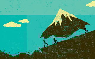 illustration of people moving a mountain uphill