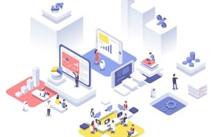 An illustration depicting tech team members working together.