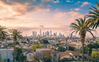 The Los Angeles skyline and sprawling city area.