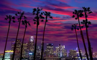 The Los Angeles sunset turning pink and purple.
