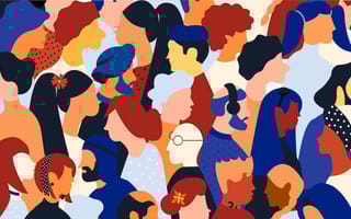An illustration shows a crowd of diverse people