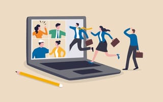 An illustration depicting a hybrid work environment.