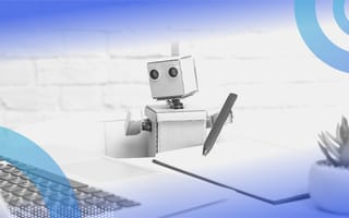 A robot at a desk. Intelligent automation trends for 2023 include more human-digital collaboration.