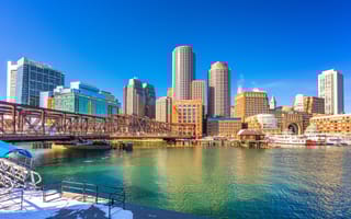 A view of the Boston skyline in winter