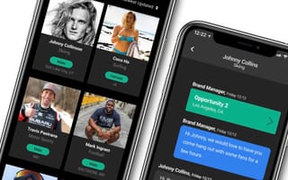 Icon Source’s athlete profiles and messaging tool shown on two phones side by side.