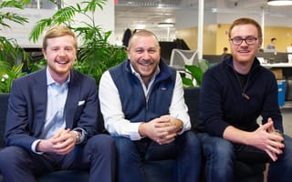 Monitaur was co-founded by CTO Andrew Clark (left), CEO Anthony Habayeb (middle) and lead engineer Michael Herman (right). They are pictured sitting on a couch in an office.