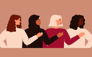 A graphic shows four women with a hand on each other's shoulders