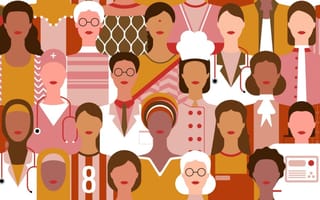 An illustrated pattern of a diverse group of women.