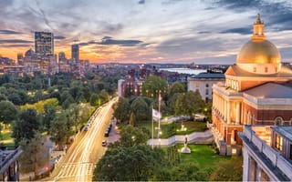 The Boston skyline at sunset.