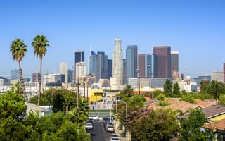 A daytime photo of the Los Angeles skyline.